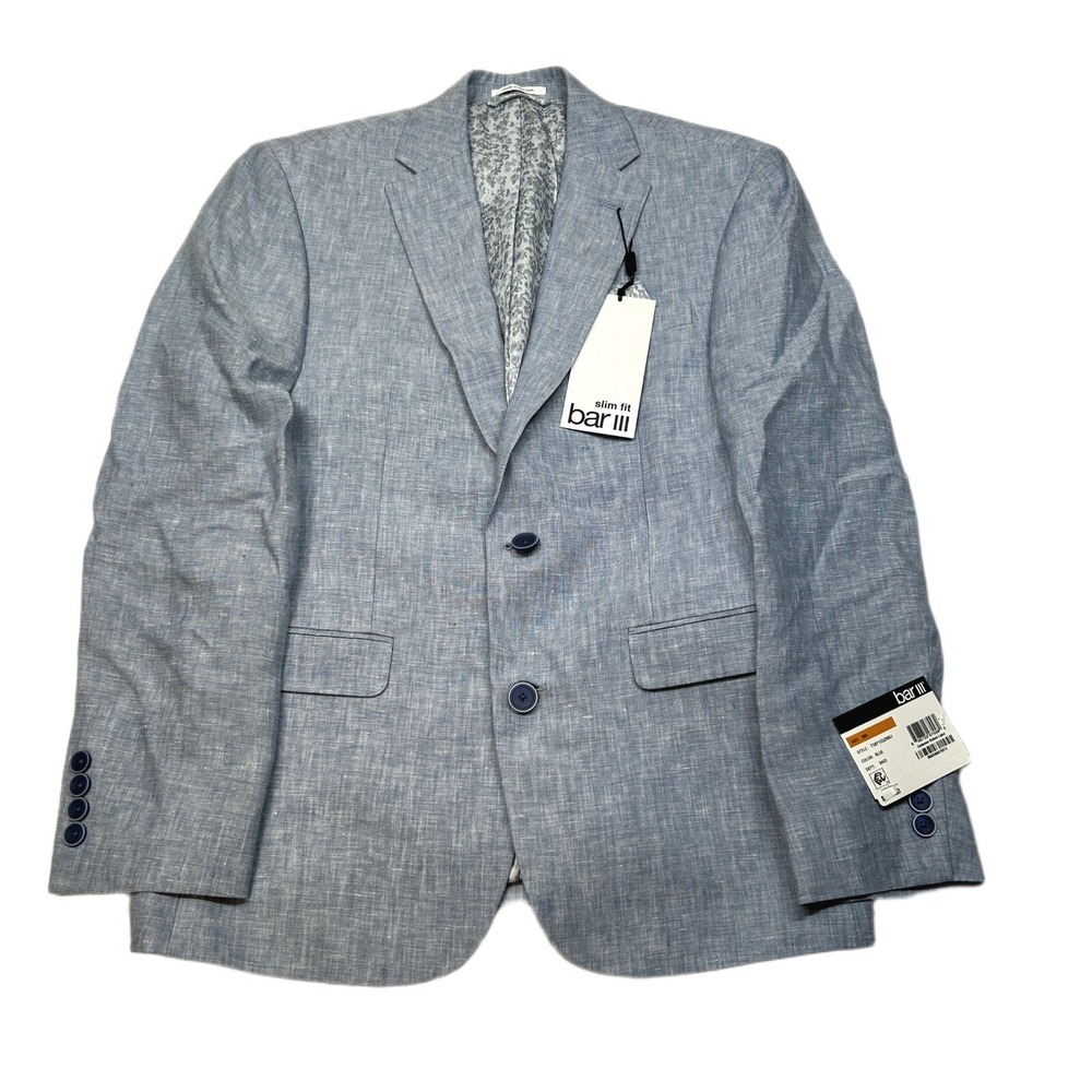 Bar III Linen Sport Coat Mens 36S‎ 36 Slim Fit Blue Summer $360 NEW